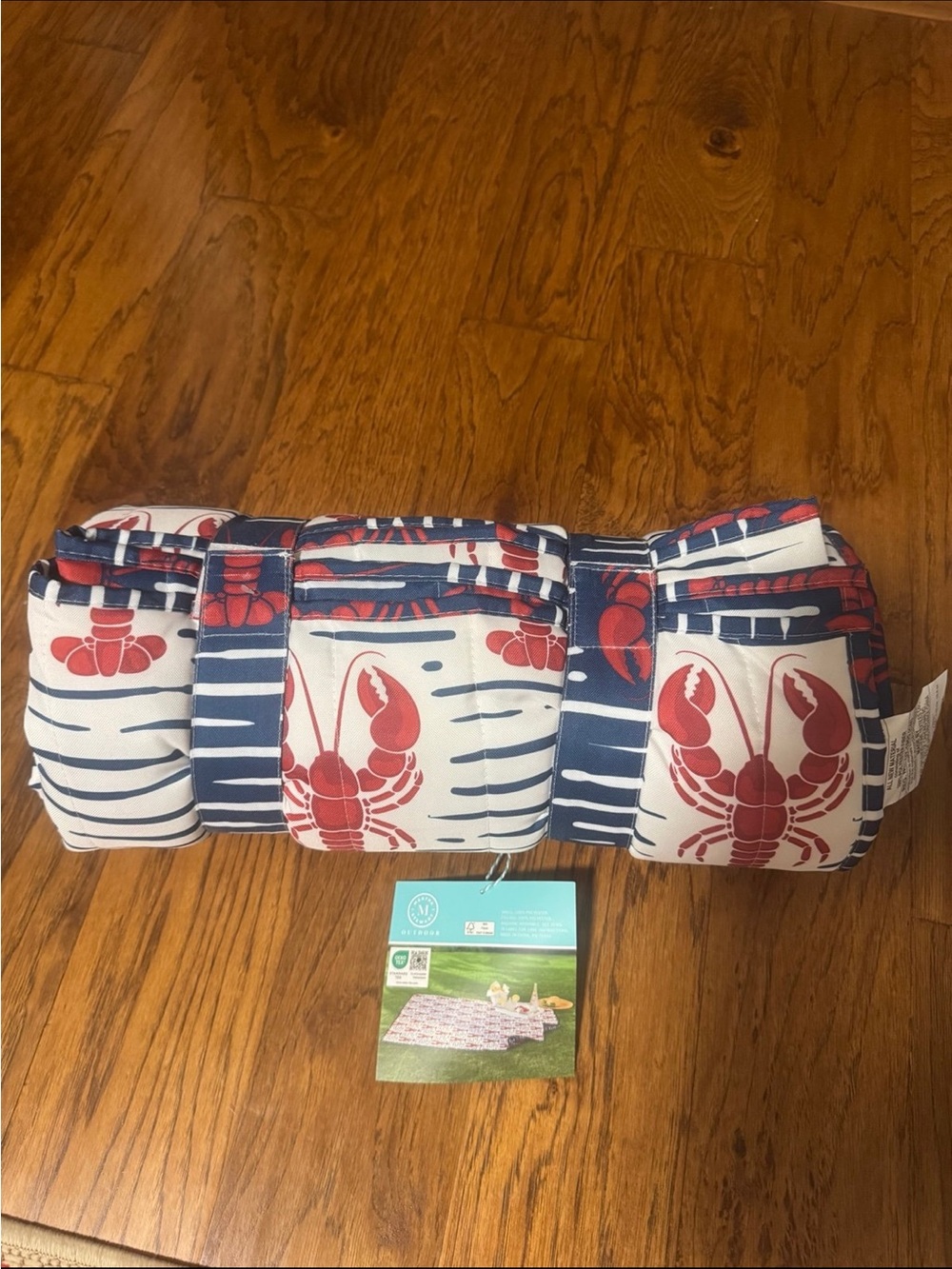 Martha Stewart Coastal Picnic Blanket Reversible Outdoor Blue Red Lobster 60x70"